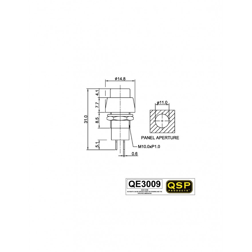 INTERRUPTOR PULSADOR ON/OFF QSP PEQUEÑO ROJO/CROMADO 12v 1 amp.