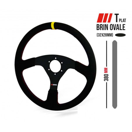 VOLANTE PLANO 380mm RRS OFF ROAD 3 BRAZOS NEGROS - PIEL GIRADA NEGRA