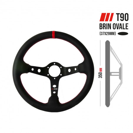 VOLANTE DESP. 350mm RRS RALLYE BRAZOS NEGROS PIEL LISA NEGRA ET90mm