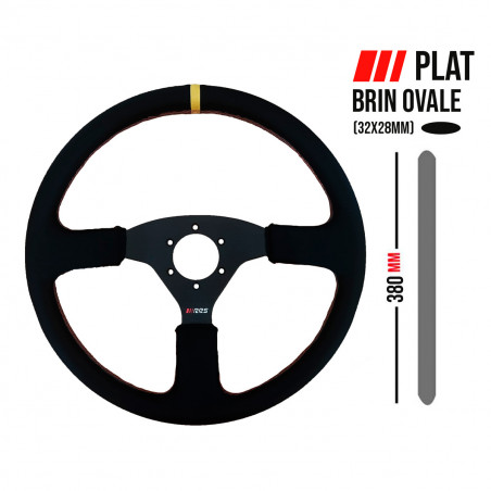 VOLANTE PLANO 380mm RRS OFF ROAD 3 BRAZOS NEGROS - PIEL LISA NEGRA