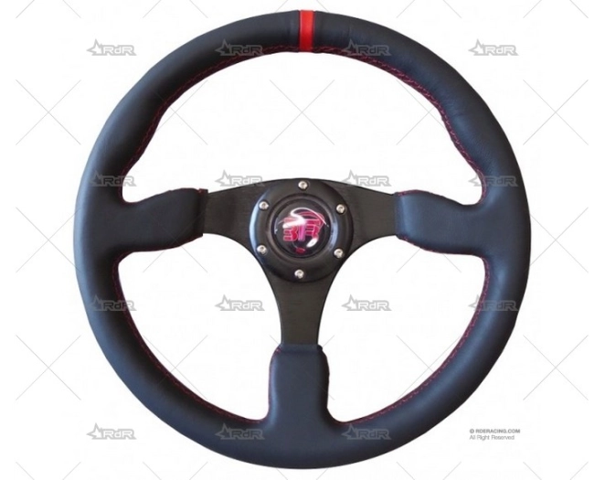 VOLANTE BTR 350mm PLANO NEGRO-ROJO/PIEL BTR