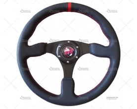 VOLANTE 350mm PLANO NEGRO-ROJO/PIEL BTR
