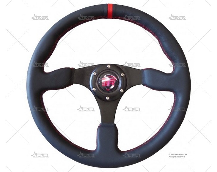 VOLANTE BTR 350mm PLANO NEGRO-ROJO/PIEL BTR