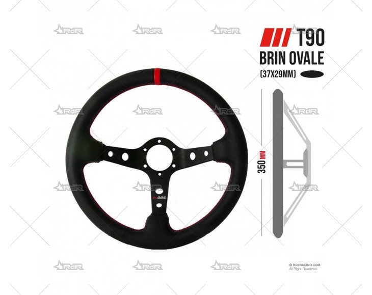 VOLANTE 350mm 90mm RALLYE NEGRO/R/PIEL RRS