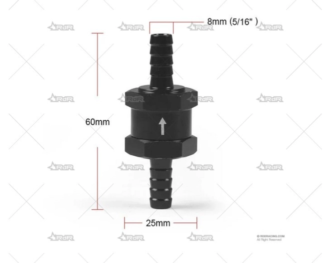 VALVULA ANTIRETORNO GASOLINA 8mm NEGRA BRAND R