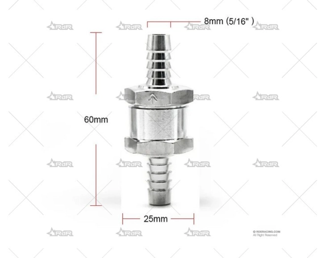 VALVULA ANTIRETORNO GASOLINA 8mm PLATA BRAND R