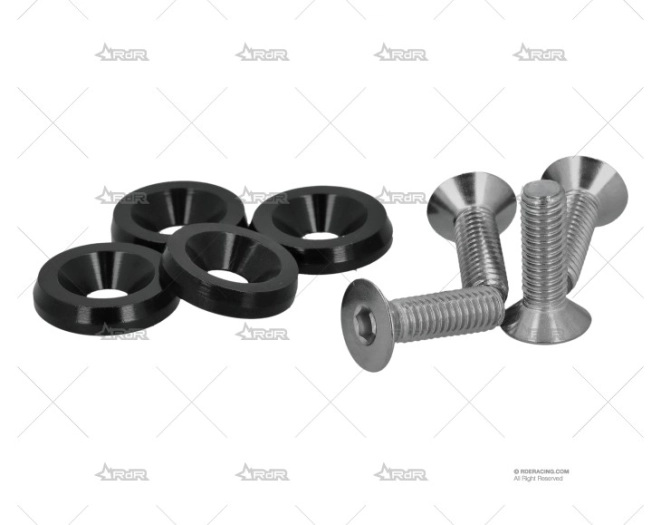 KIT 4 TORNILLOS + ARANDELAS ALU. NEGRO BRAND R
