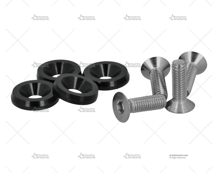 KIT 4 TORNILLOS + ARANDELAS ALU. NEGRO BRAND R