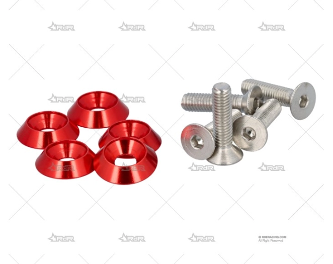 KIT 5 TORNILLOS + ARANDELAS ALU. ROJO BRAND R
