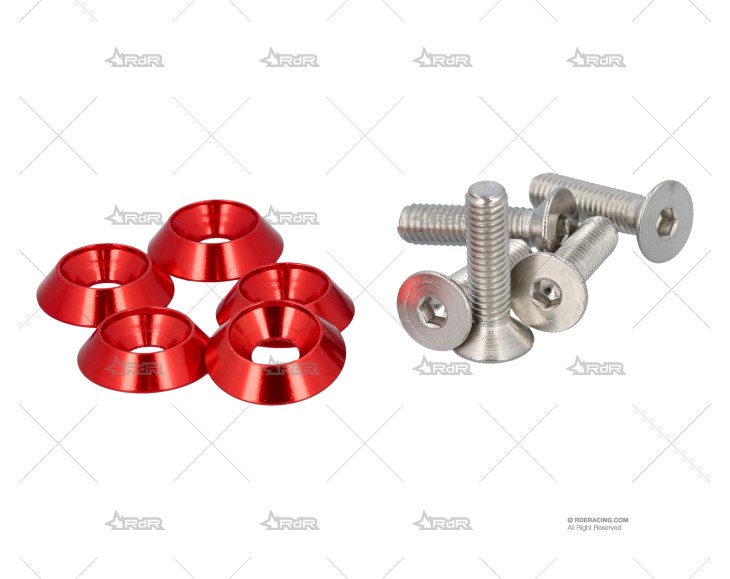 KIT 5 TORNILLOS + ARANDELAS ALU. ROJO BRAND R