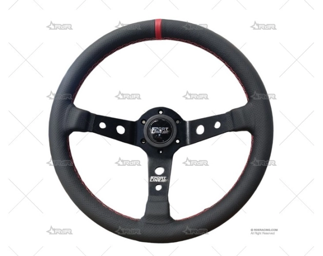 VOLANTE 350mm 90mm 3Br. NEGRO/ROJO/PIEL BRAND R