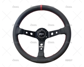 VOLANTE 350mm 90mm 3Br. NEGRO/ROJO/PIEL BRAND R