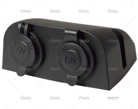 SOPORTE DOBLE TOMAS USB NEGRO BRAND R