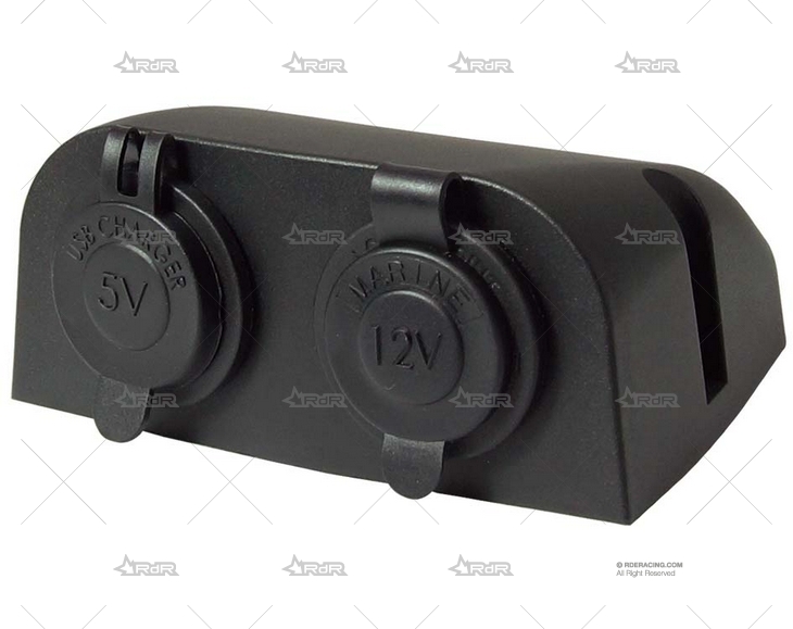 SOPORTE DOBLE TOMAS USB NEGRO BRAND R