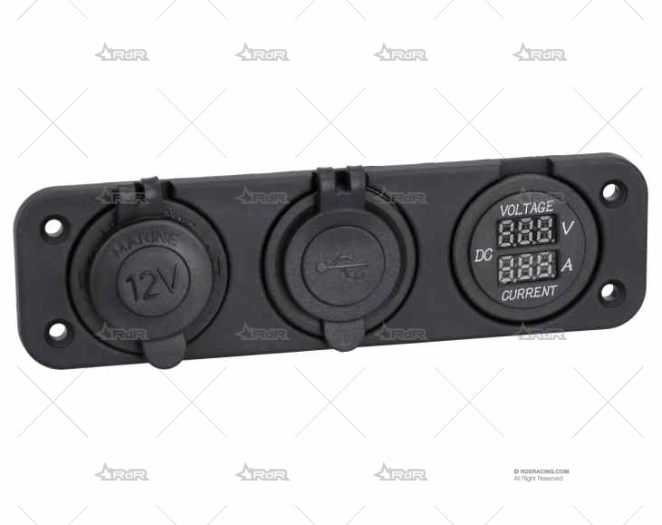 TOMA MECHERO DOBLE+VOLT.+AMP. EMPOTRABLE BRAND R