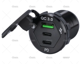 TOMA USB CARGA RAPIDA TIPO A/C 3 ENTRADA BRAND R