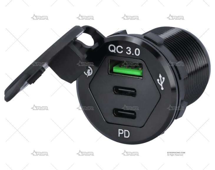 TOMA USB CARGA RAPIDA TIPO A/C 3 ENTRADA BRAND R