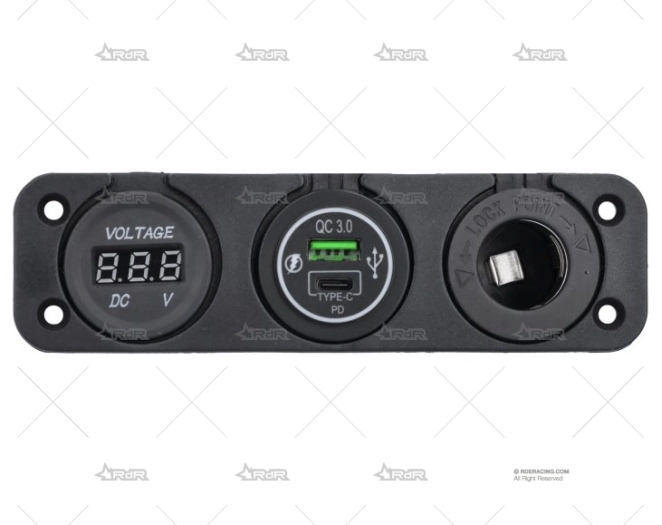 TOMA USB TIPO A/C CON VOLTIMETRO Y MECHE BRAND R