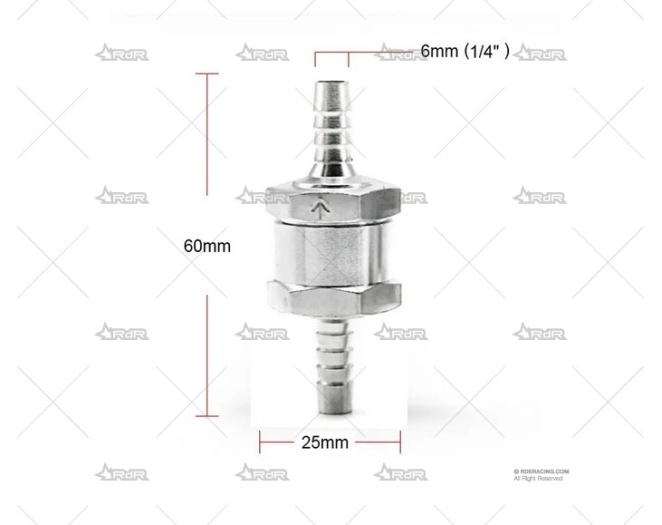 VALVULA ANTIRETORNO GASOLINA ALUMINIO 6m BRAND R