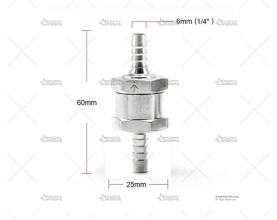 VALVULA ANTIRETORNO GASOLINA 6mm PLATA BRAND R