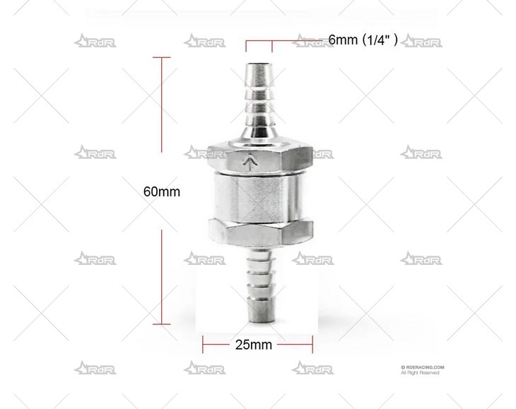 VALVULA ANTIRETORNO GASOLINA ALUMINIO 6m BRAND R